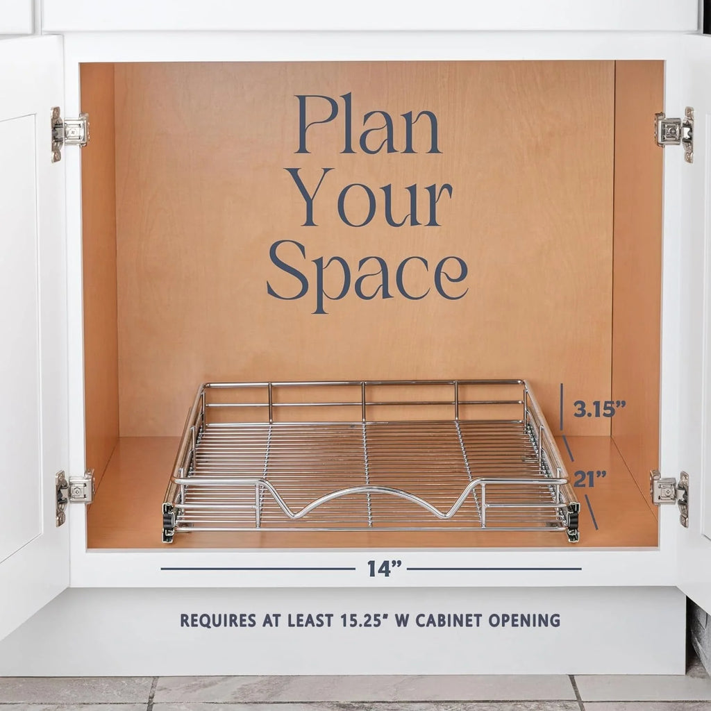 Pull Out Cabinet Drawer Organizer, Heavy Duty- Steel Metal- Chrome Finish