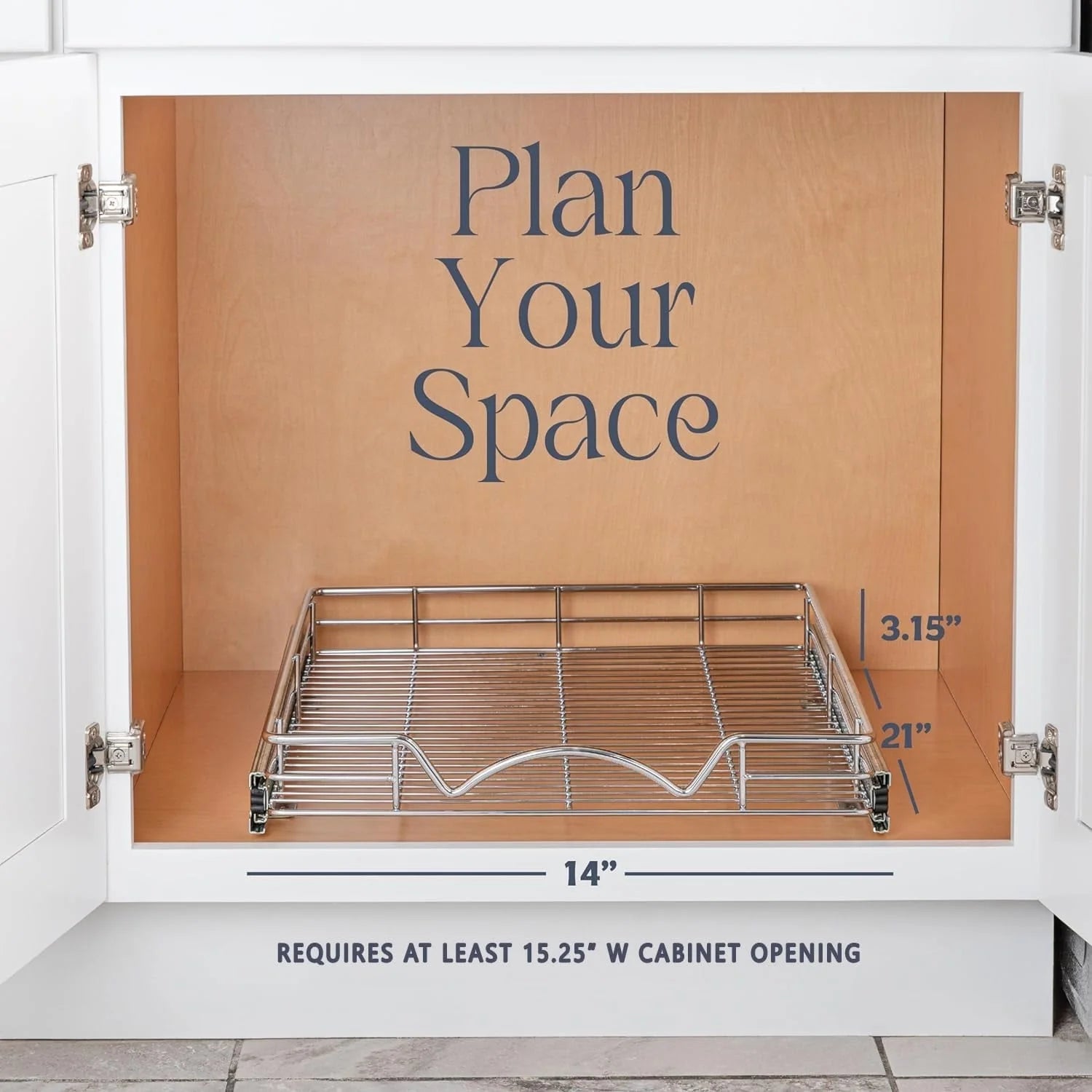 Pull Out Cabinet Drawer Organizer, Heavy Duty- Steel Metal- Chrome Finish