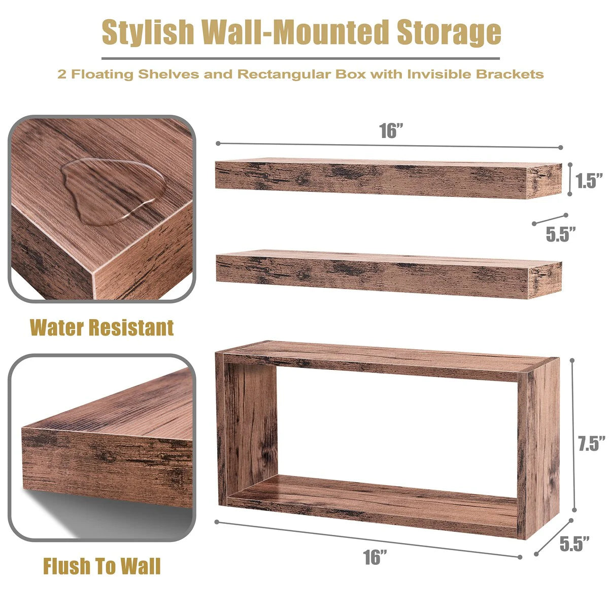 Sorbus Floating Shelves for Wall Set of 3 - 16"L X 5.5"W X 7.75H