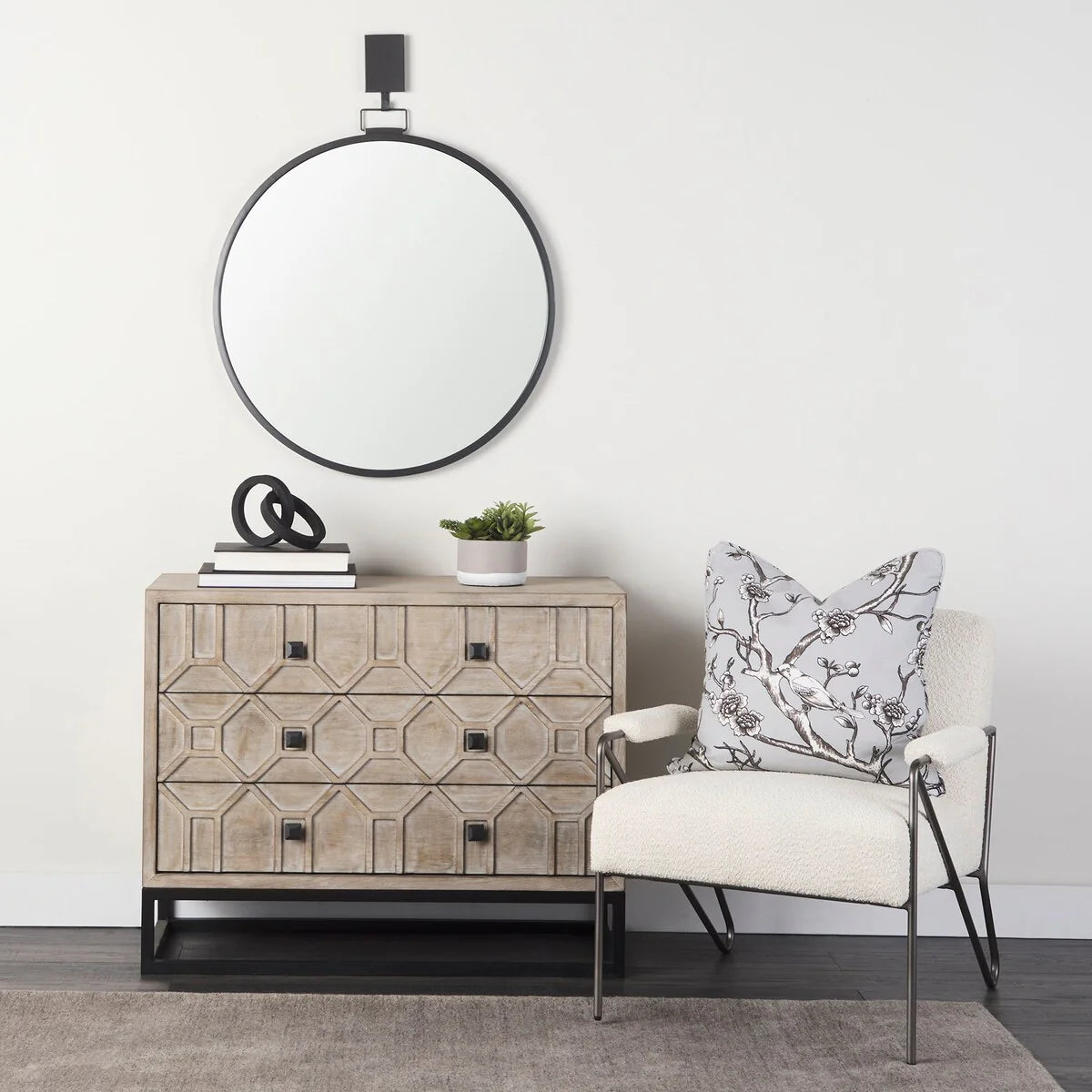 Genevieve I Gray Fir Veneer w/ Iron Frame & 3 Drawer Accent Cabinet - 39.0L x 15.7W x 30.9H