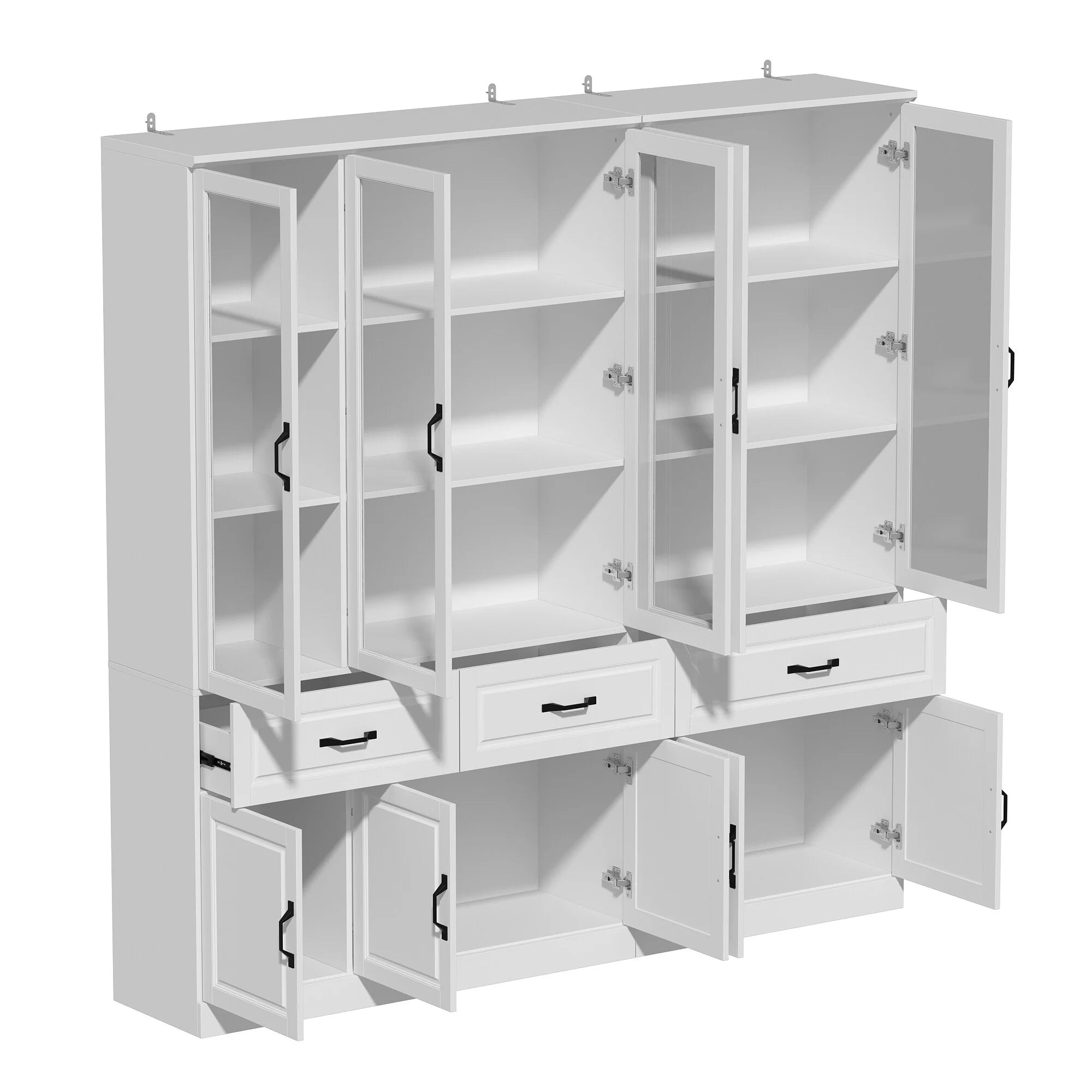 78.7"Modular White Curio Bookcase Cabinet w/Glass Doors Buffet Display