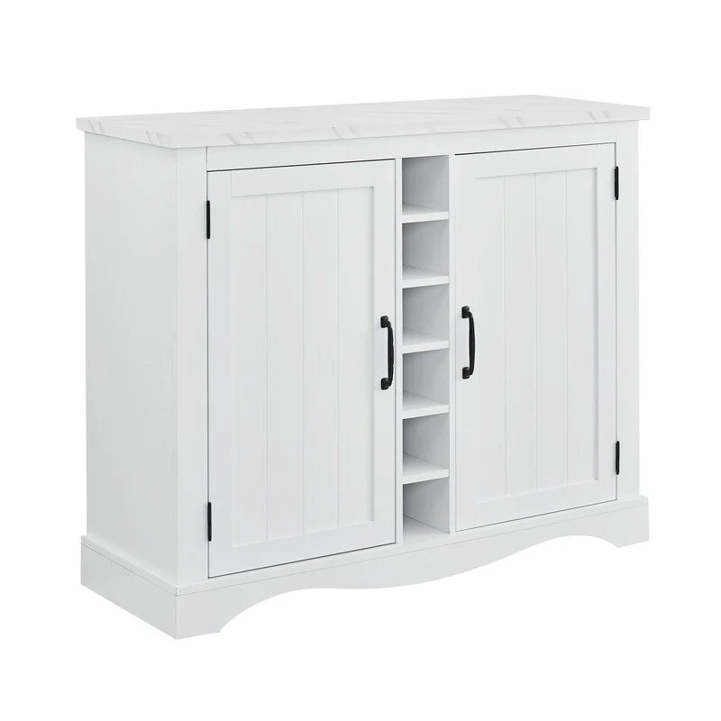 47" Marbling Countertop Buffet Bar Cabinet w/ Glass Holders