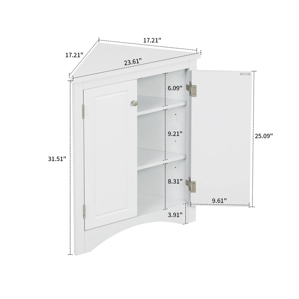 Modern Stylish Triangle Corner Storage Cabinet with Two Adjustable Internal Shelves