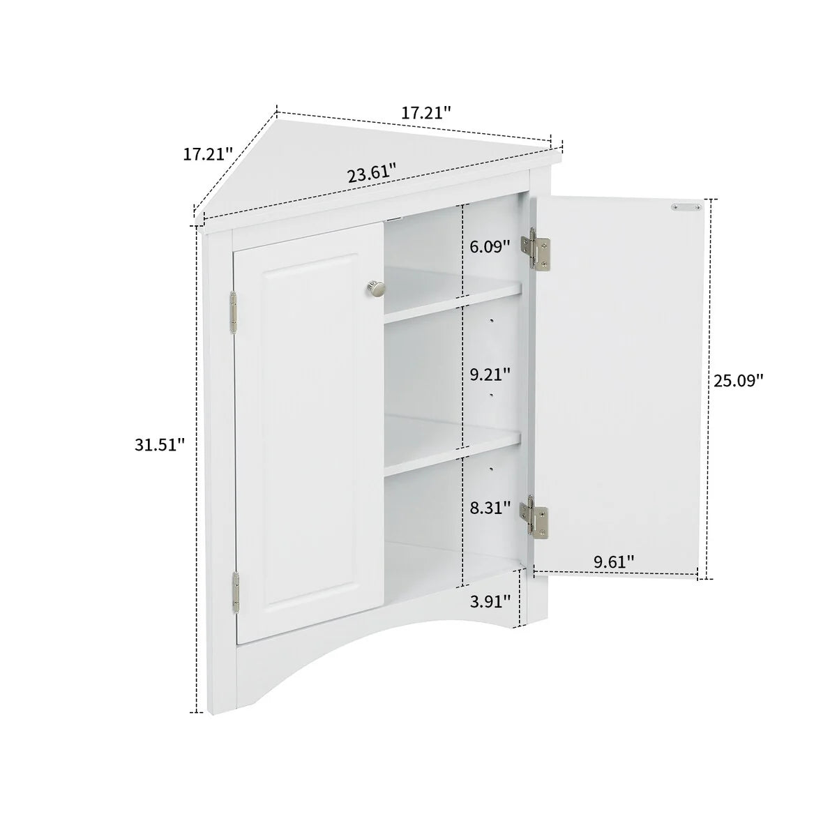 Modern Stylish Triangle Corner Storage Cabinet with Two Adjustable Internal Shelves