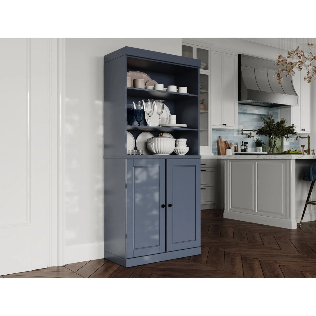 100% Solid Wood Kitchen Pantry Cabinet with 2 Clear Glass or Solid Wood Doors and 2-Drawer Organizer by Palace Imports