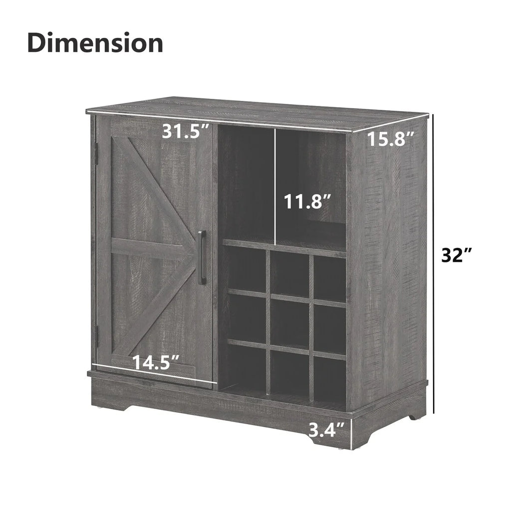 Barn Door Buffet Bar Cabinet with Wine Rack Sideboard Cabinet