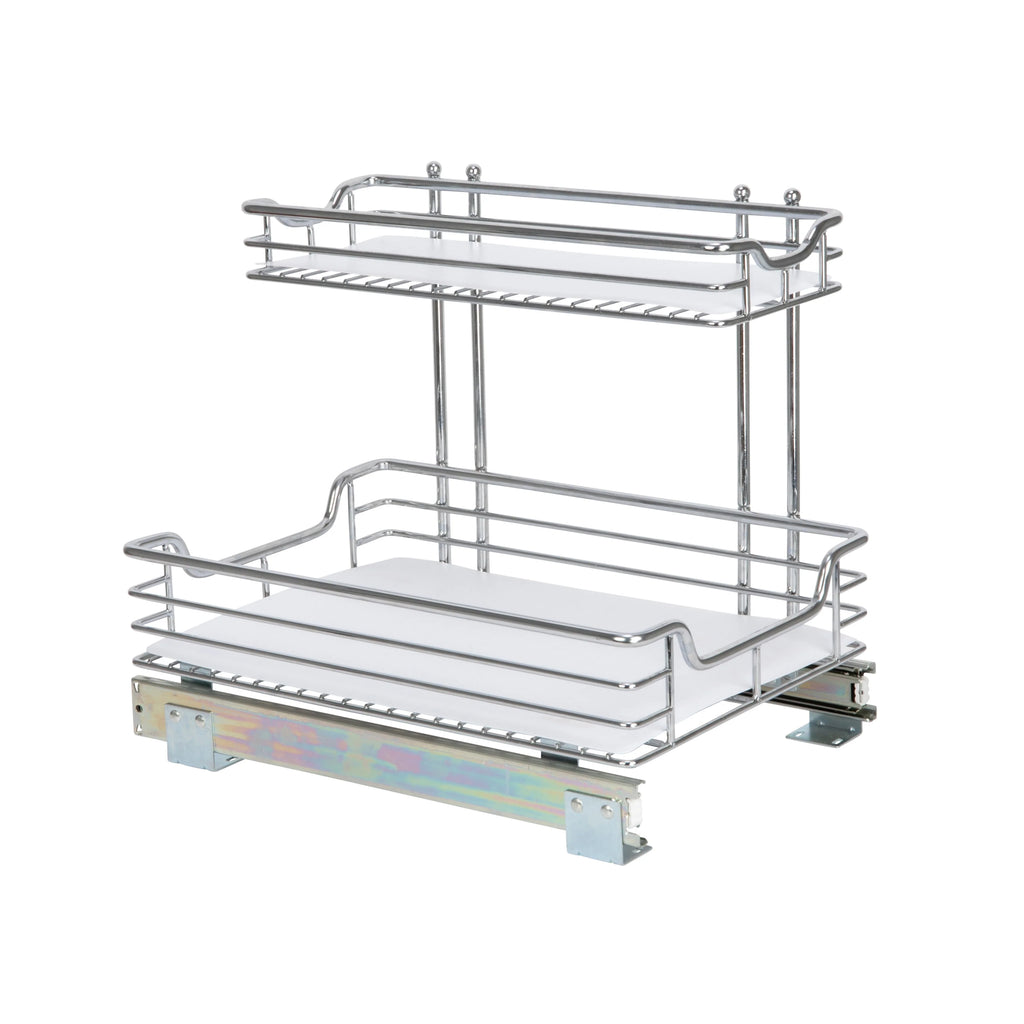 Household Essentials 2-Tier Steel Pull-Out/Slide-Out Storage Organizer with Plastic Liners
