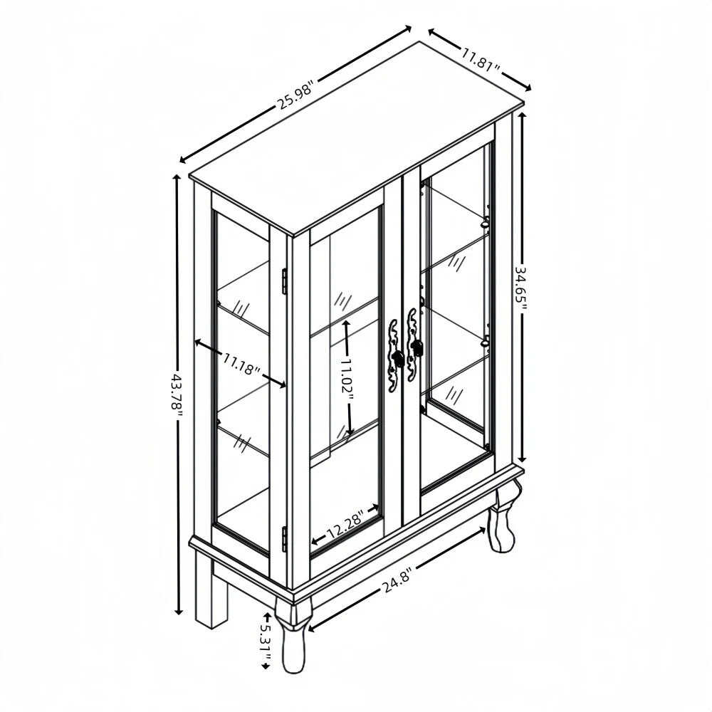 Curio Cabinet with Tempered Glass Doors and Adjustable Shelves Light Bulb Included