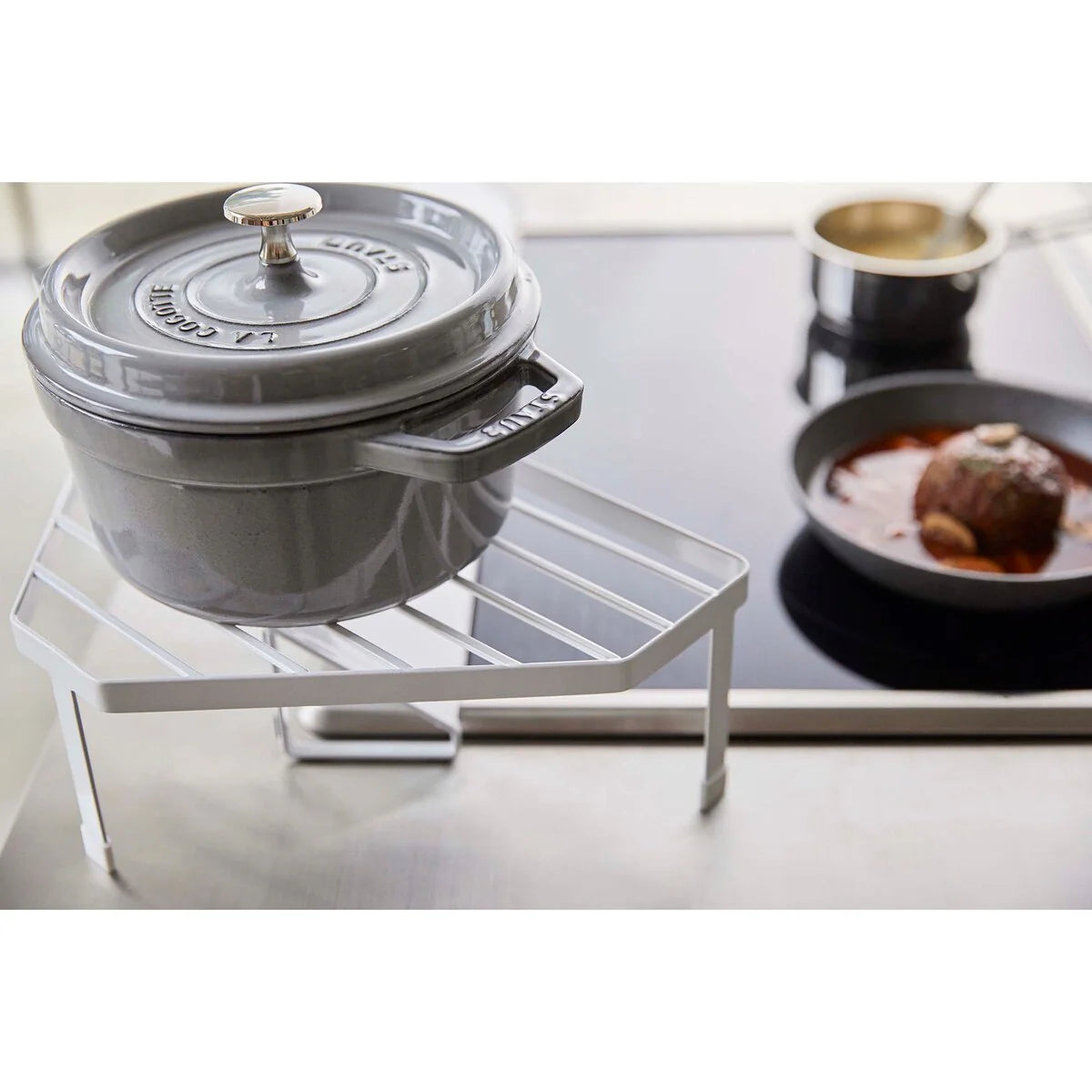 Yamazaki Home Corner Riser - One-Tier, Steel, Holds 11 lbs - L 8.86 x W 13.39 x H 4.41 inches