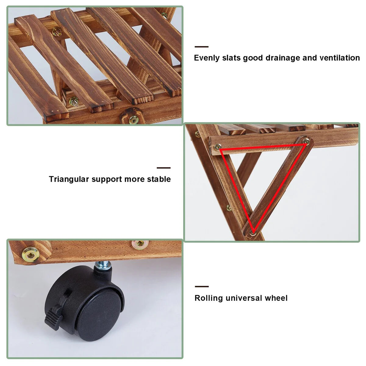 Movable Outdoor Ladder Plant Stand Garden Wood Rack with 6 Tiers