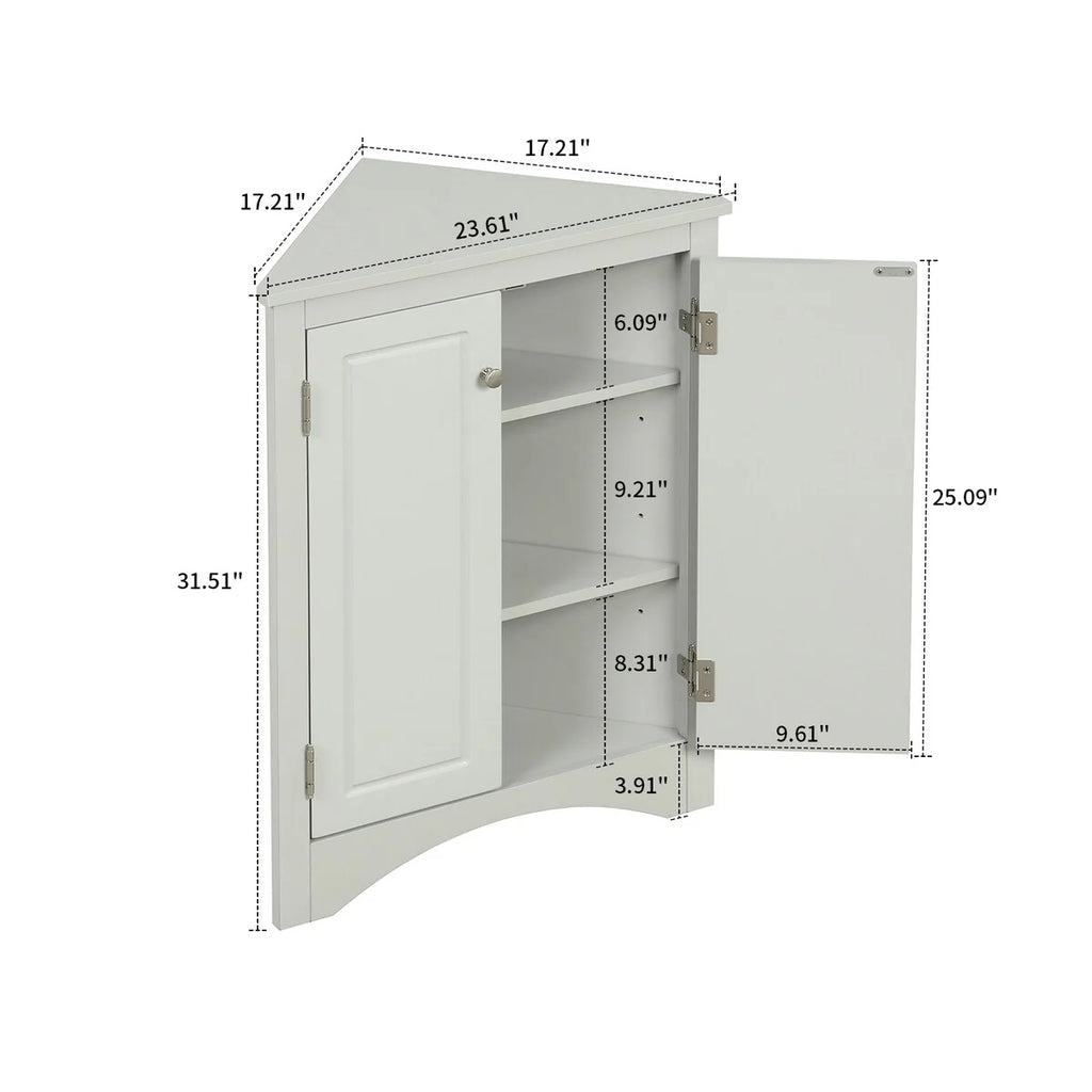Modern Stylish Triangle Corner Storage Cabinet with Two Adjustable Internal Shelves