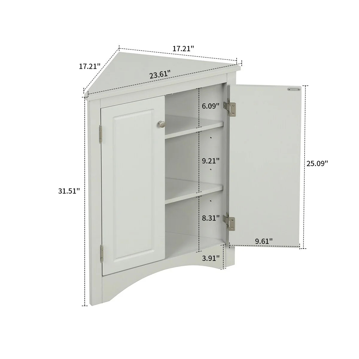 Modern Stylish Triangle Corner Storage Cabinet with Two Adjustable Internal Shelves