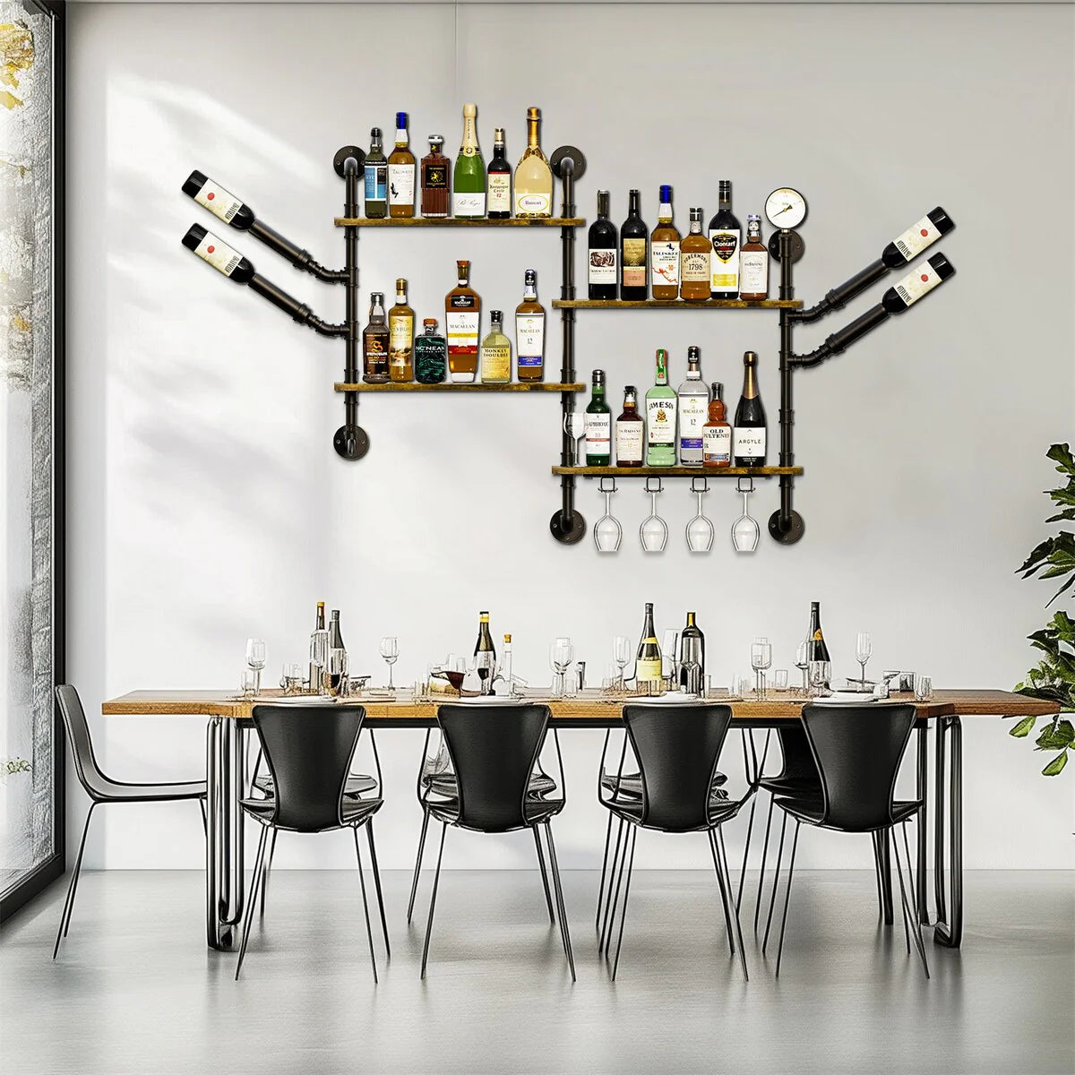 Industrial Pipe Wall Mounted Wine Rack Holder Corner Wine Storage Shelf 4 Tiers