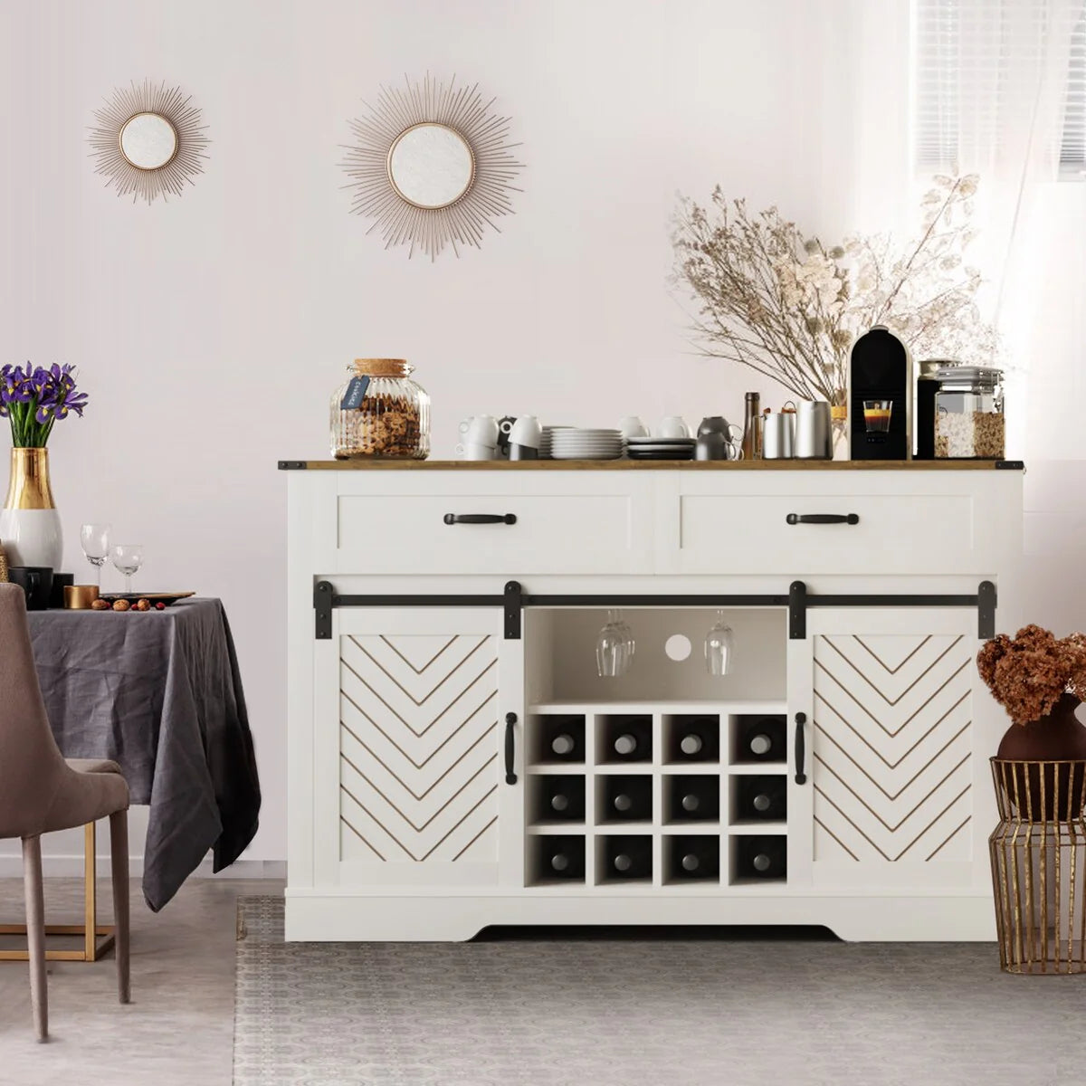 Royalcraft 51.96 Inch Bar Cabinet with Wine Rack and Large Storage