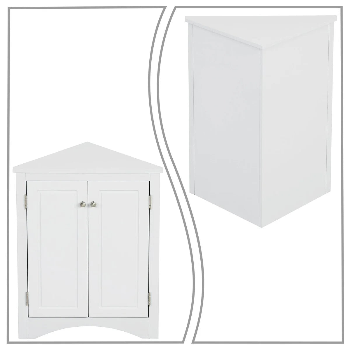Modern Stylish Triangle Corner Storage Cabinet with Two Adjustable Internal Shelves
