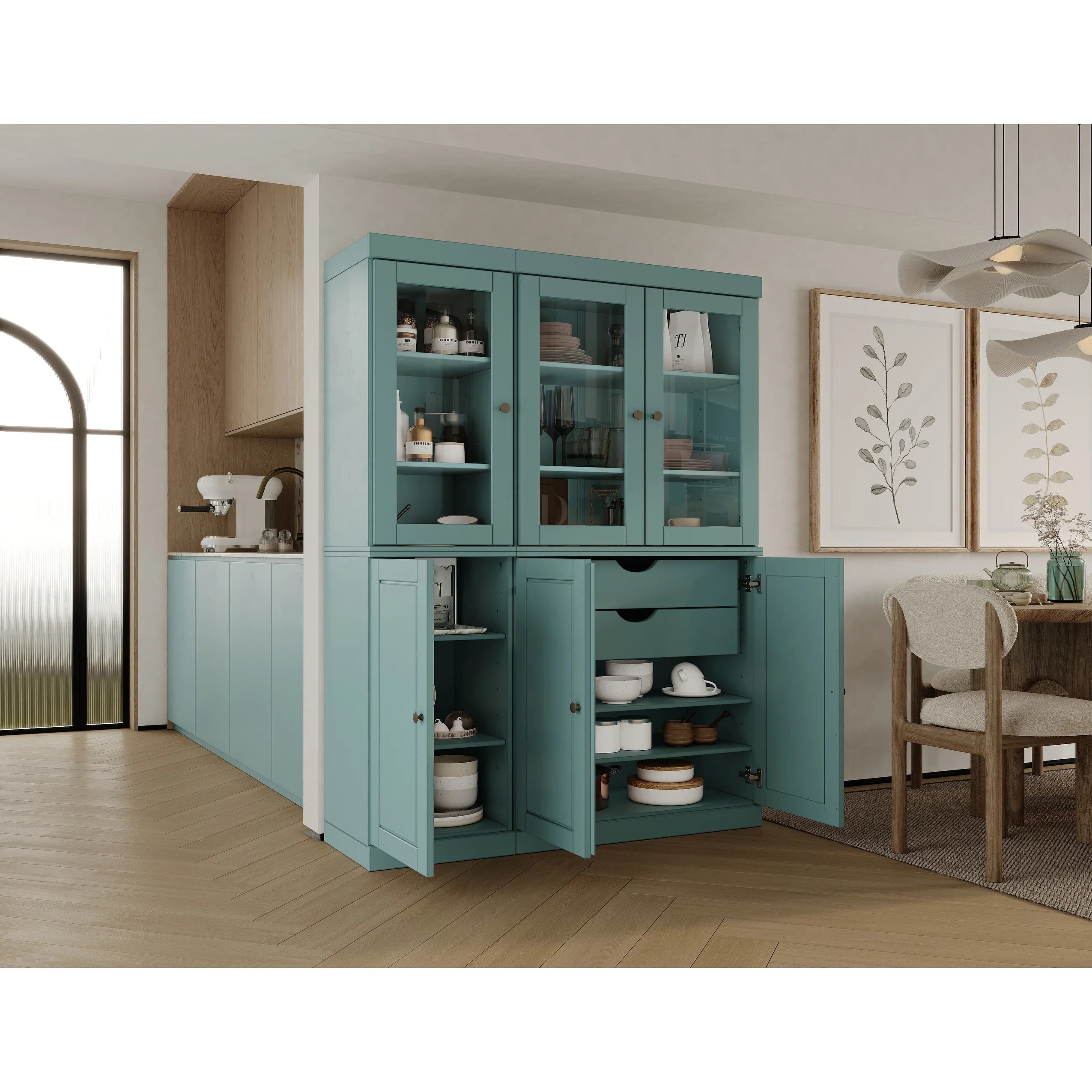 Palace Imports 100% Solid Wood China Pantry with Glass or Solid Wood Doors and 2-Drawers - 48.5" x 71.5"
