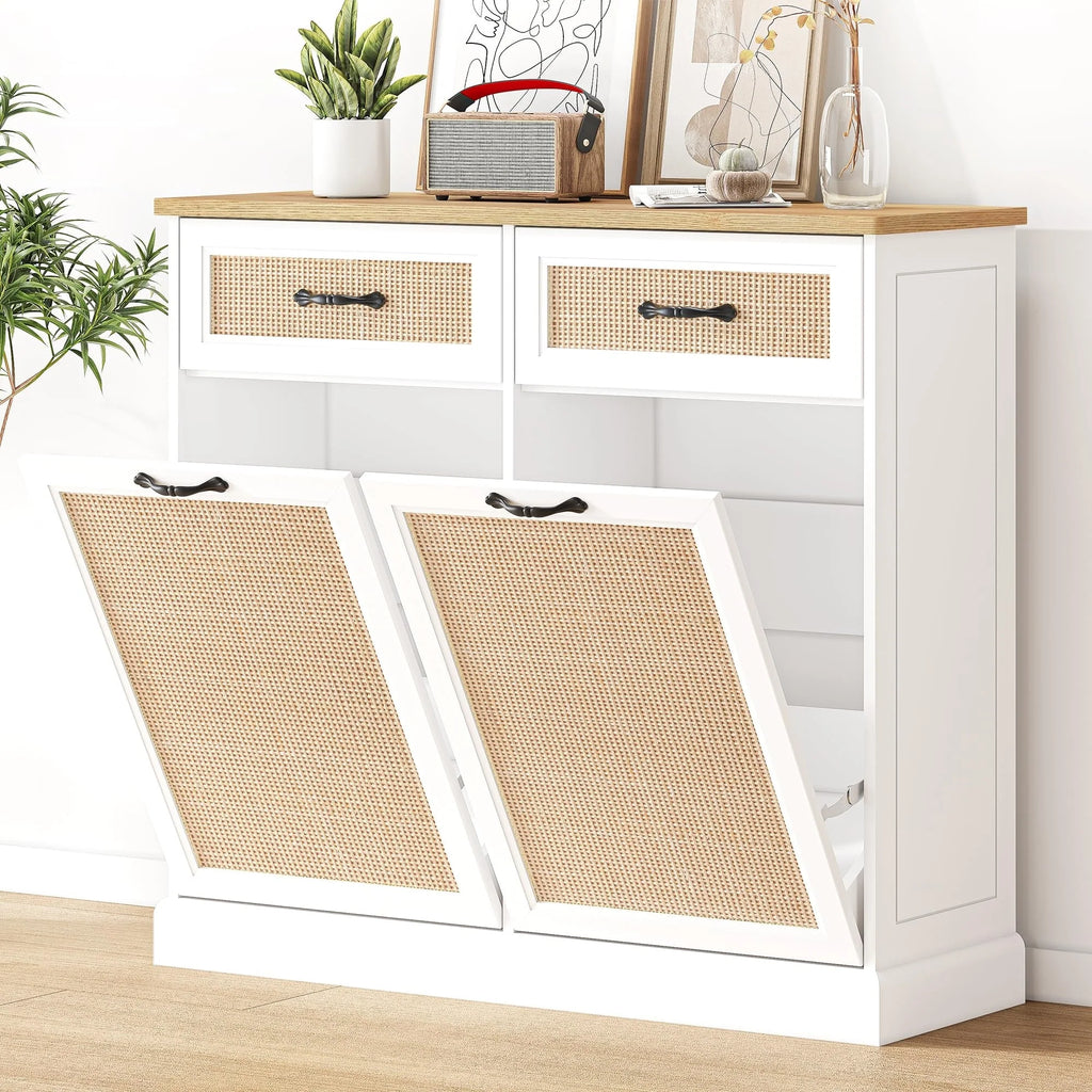 Rattarn Kitchen Tilt Out Trash Can Cabinet with Drawer