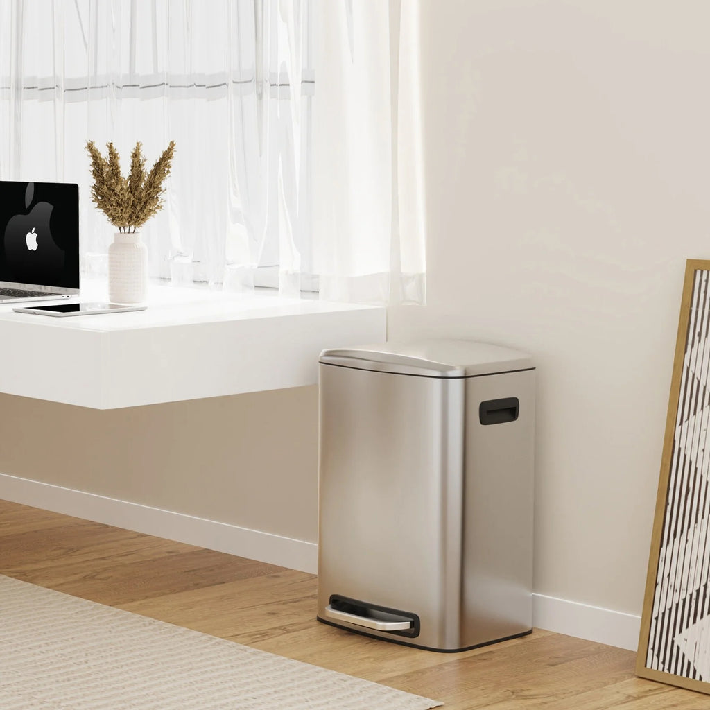 Stainless Steel 13-Gallon Kitchen Trash Can with Foot Pedal and Soft Close Lid