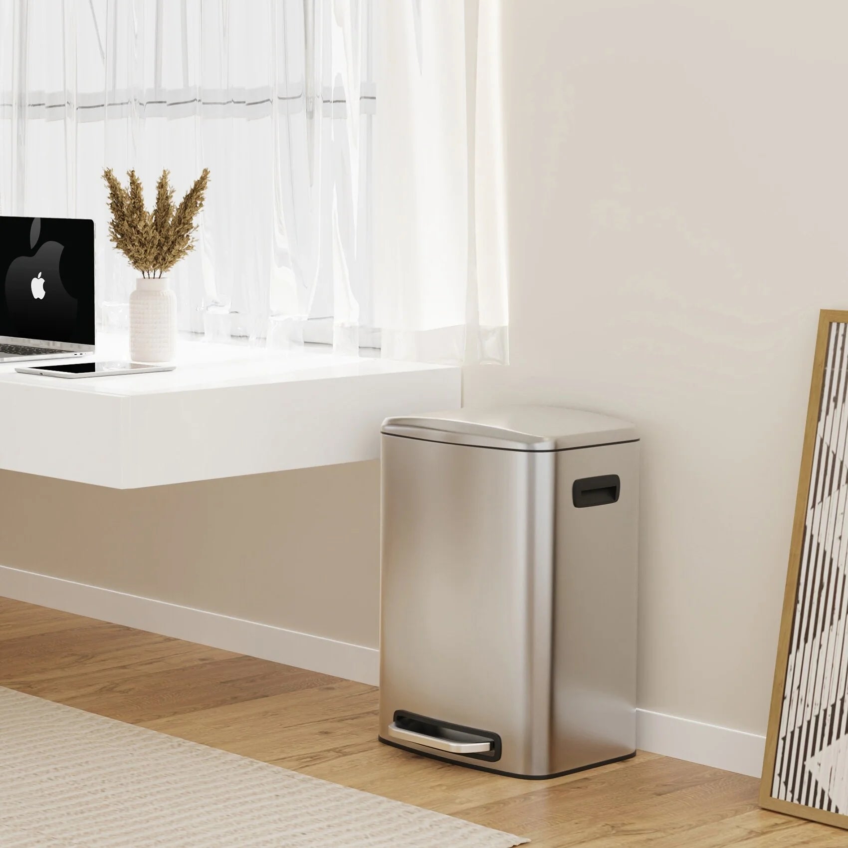 Stainless Steel 13-Gallon Kitchen Trash Can with Foot Pedal and Soft Close Lid