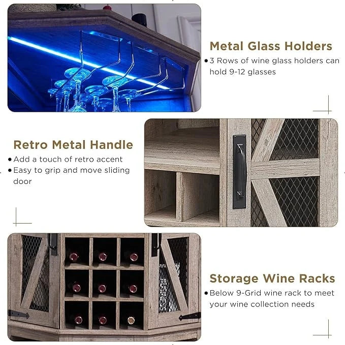 Farmhouse Corner Bar Storage Cabinet, Wine Bar Cabinet, Bar Cabinet
