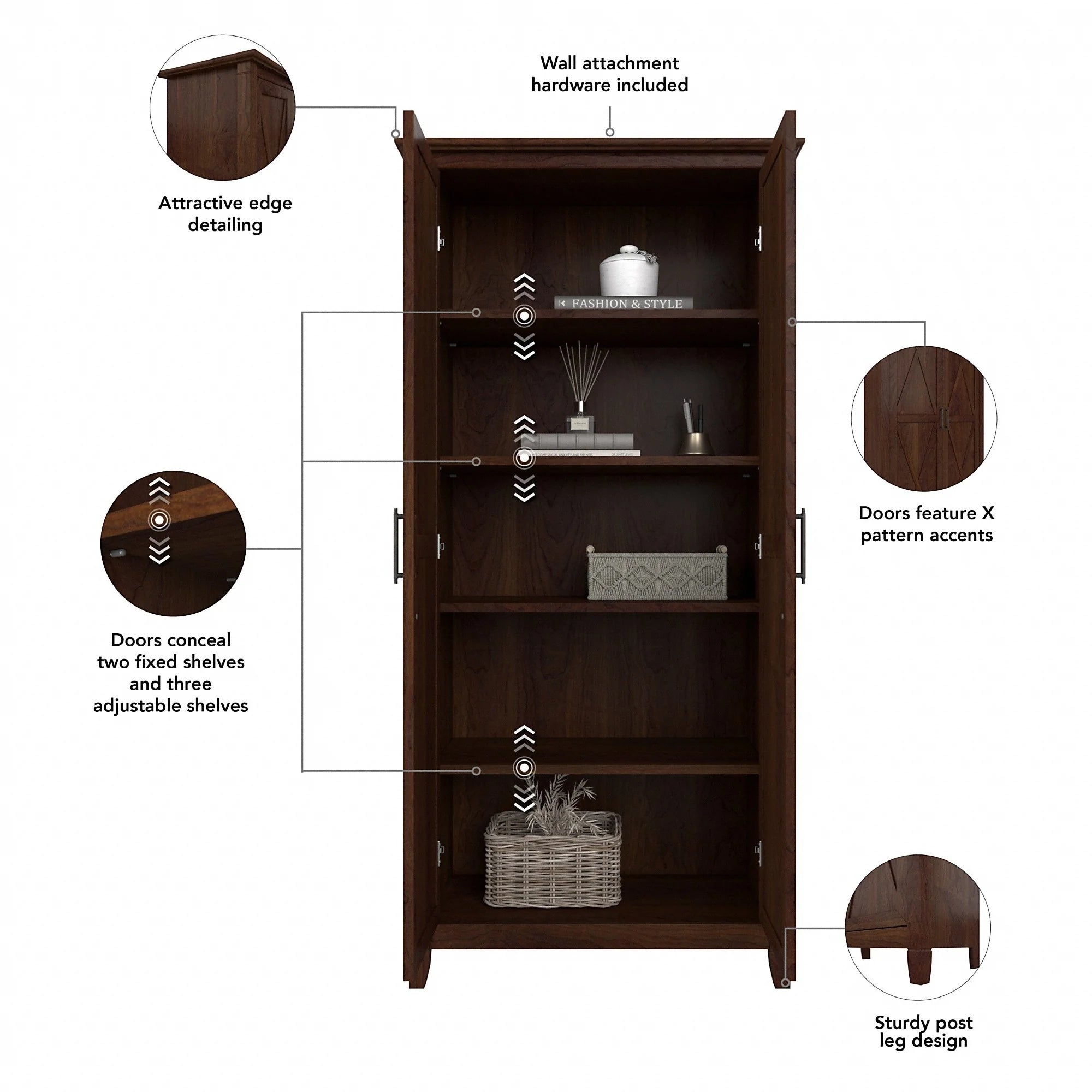 Key West Tall Kitchen Pantry Cabinet with Doors by Bush Furniture