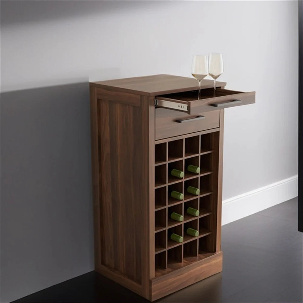 28 Slots Wood Wine Bar Cabinet with Storage Shelves - N/A