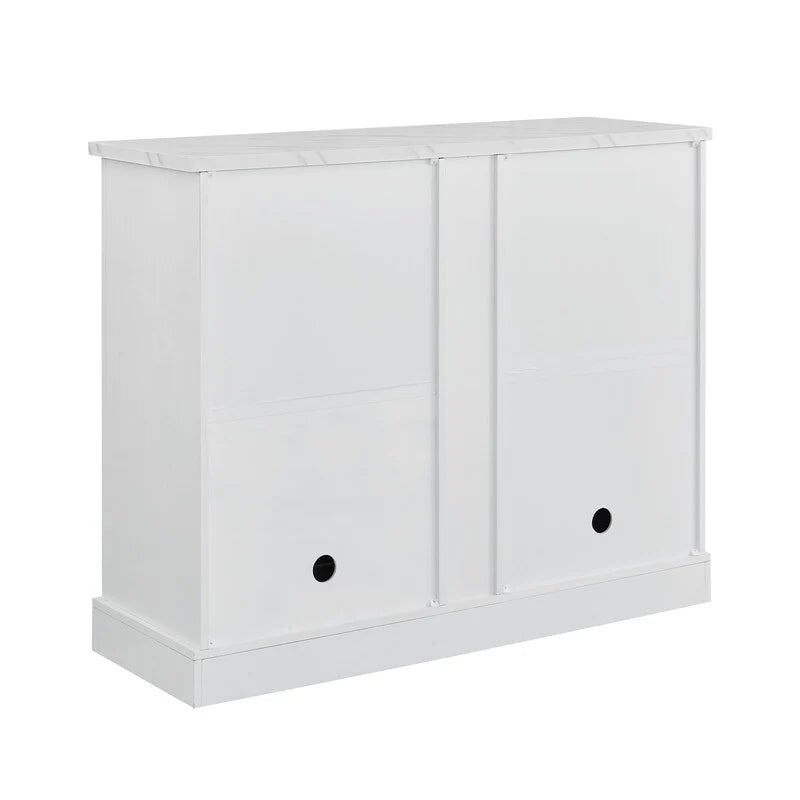 47" Marbling Countertop Buffet Bar Cabinet w/ Glass Holders