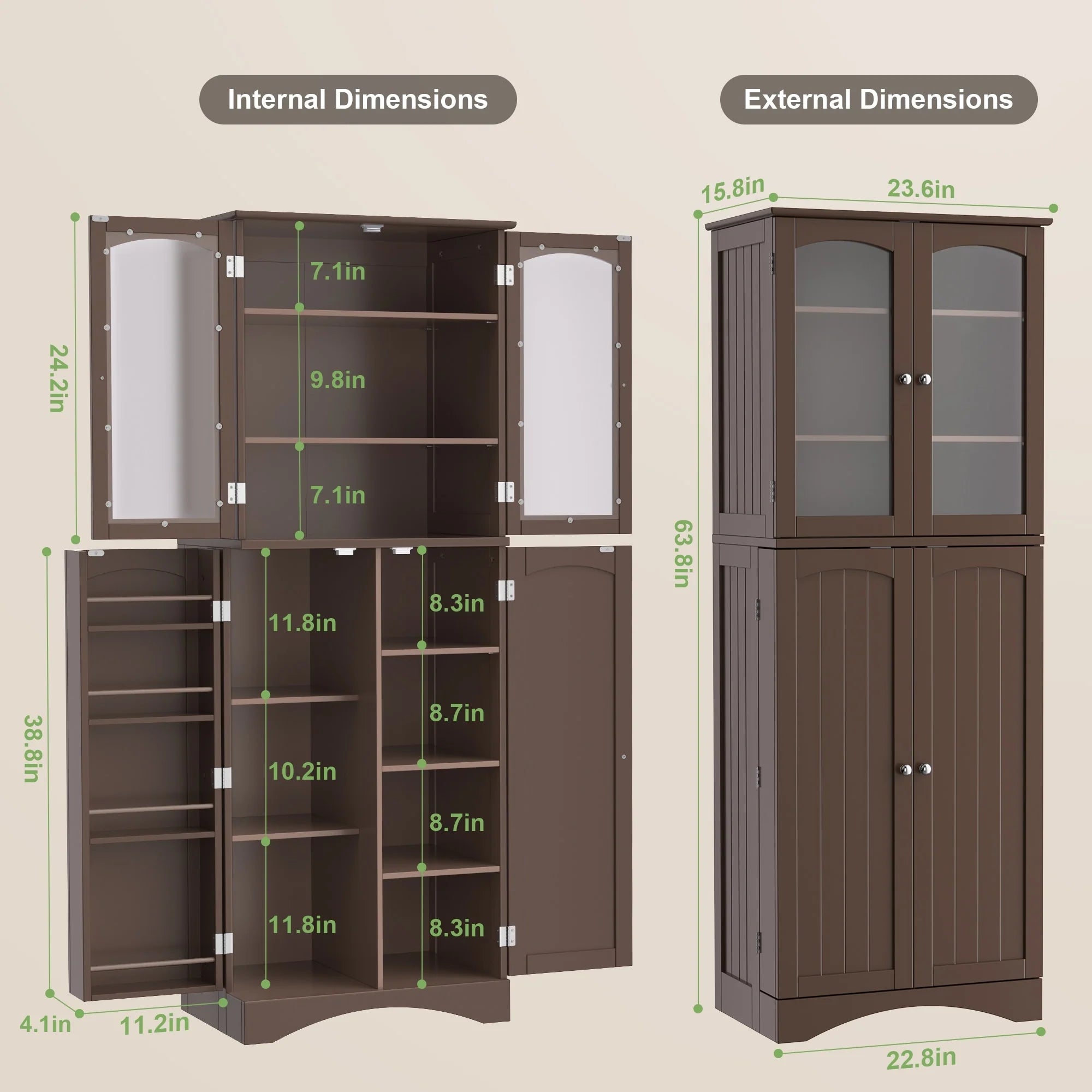 64 inches Tall Kitchen Storage Pantry Cabinet with Adjustable Shelves