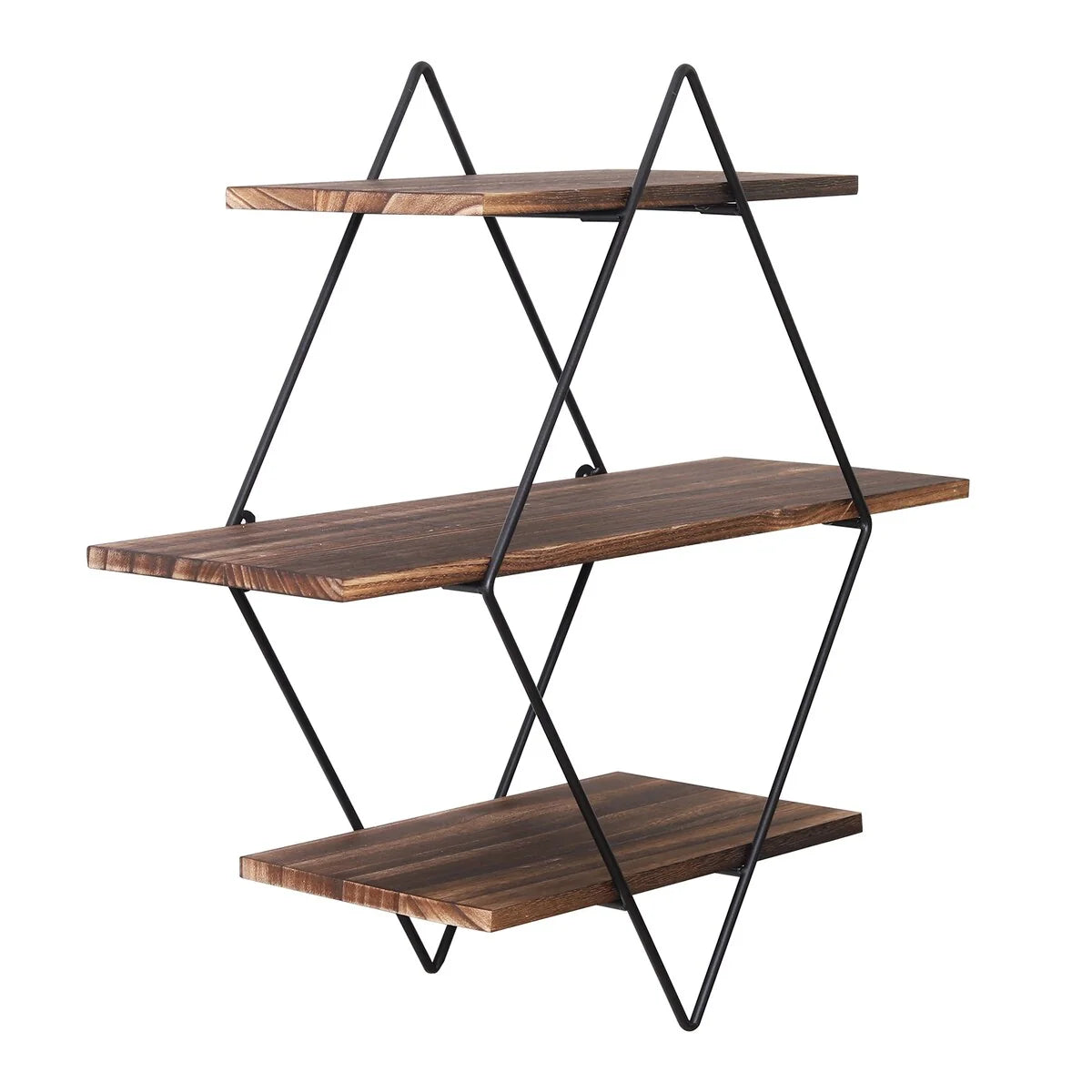 3Tier Metal Wall Shelves in Geometric Diamond for Home Display Storage