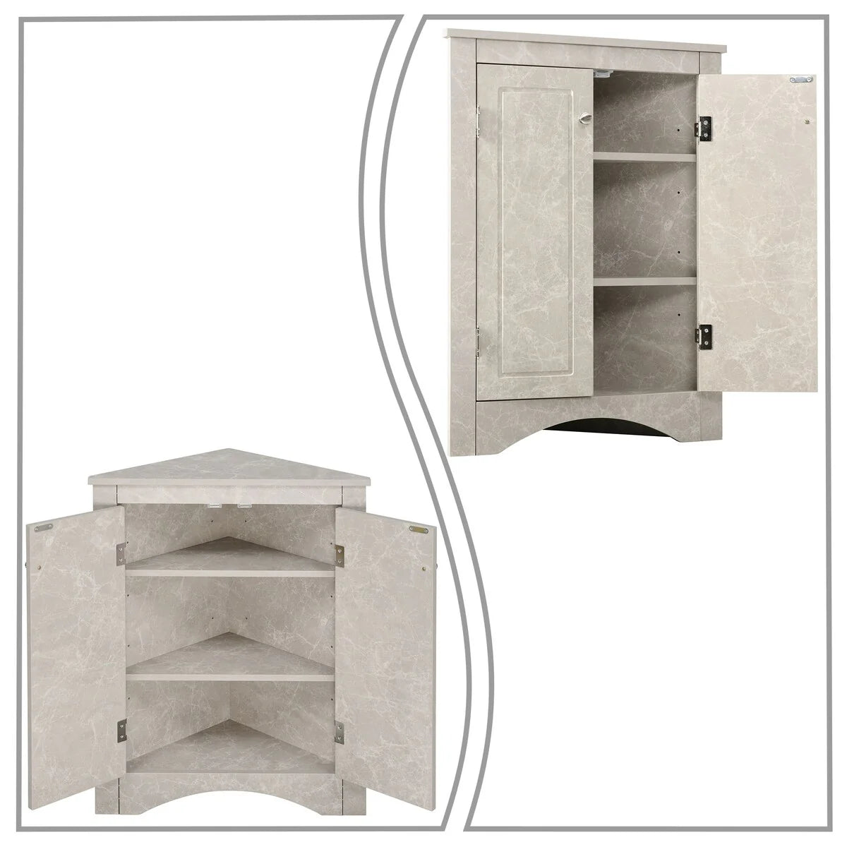 Modern Stylish Triangle Corner Storage Cabinet with Two Adjustable Internal Shelves