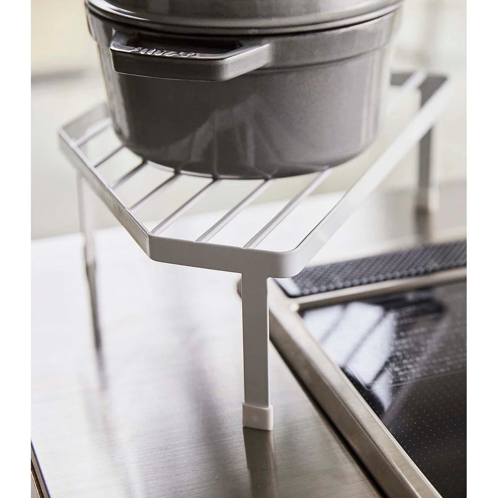 Yamazaki Home Corner Riser - One-Tier, Steel, Holds 11 lbs - L 8.86 x W 13.39 x H 4.41 inches