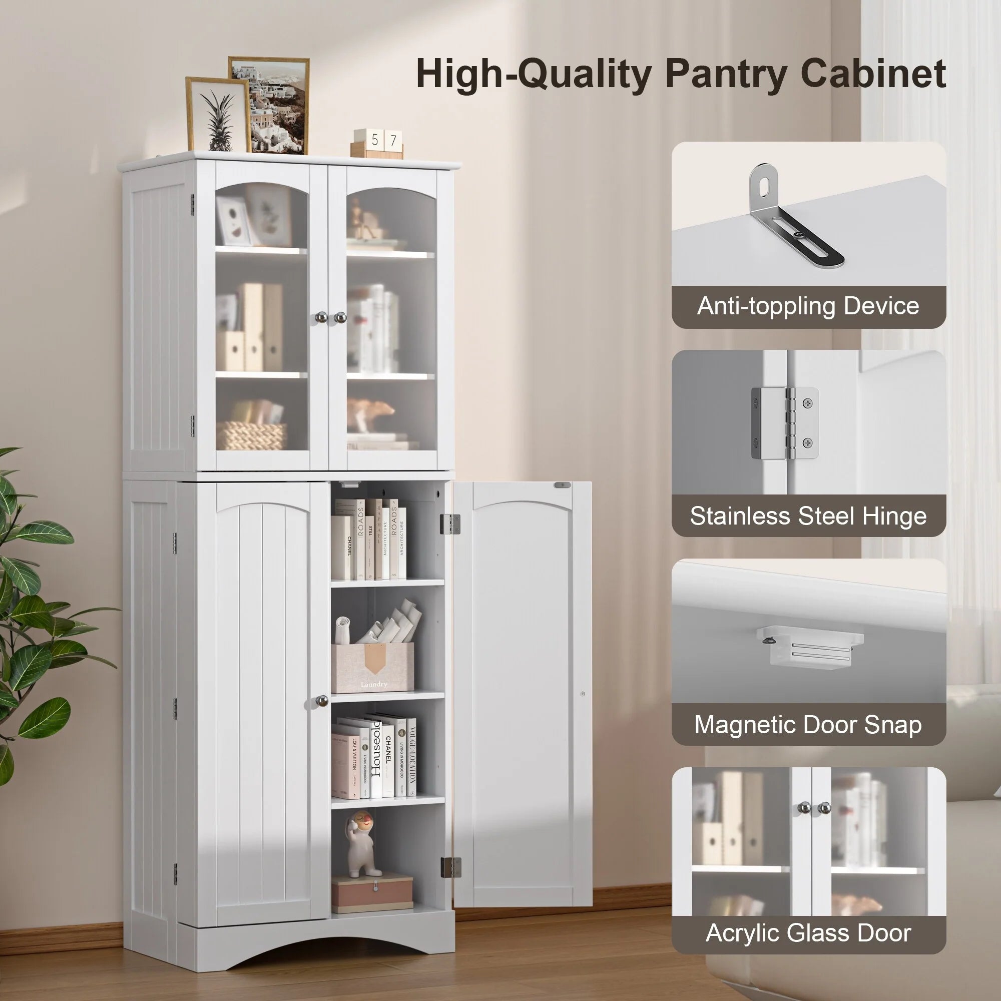 64 inches Tall Kitchen Storage Pantry Cabinet with Adjustable Shelves