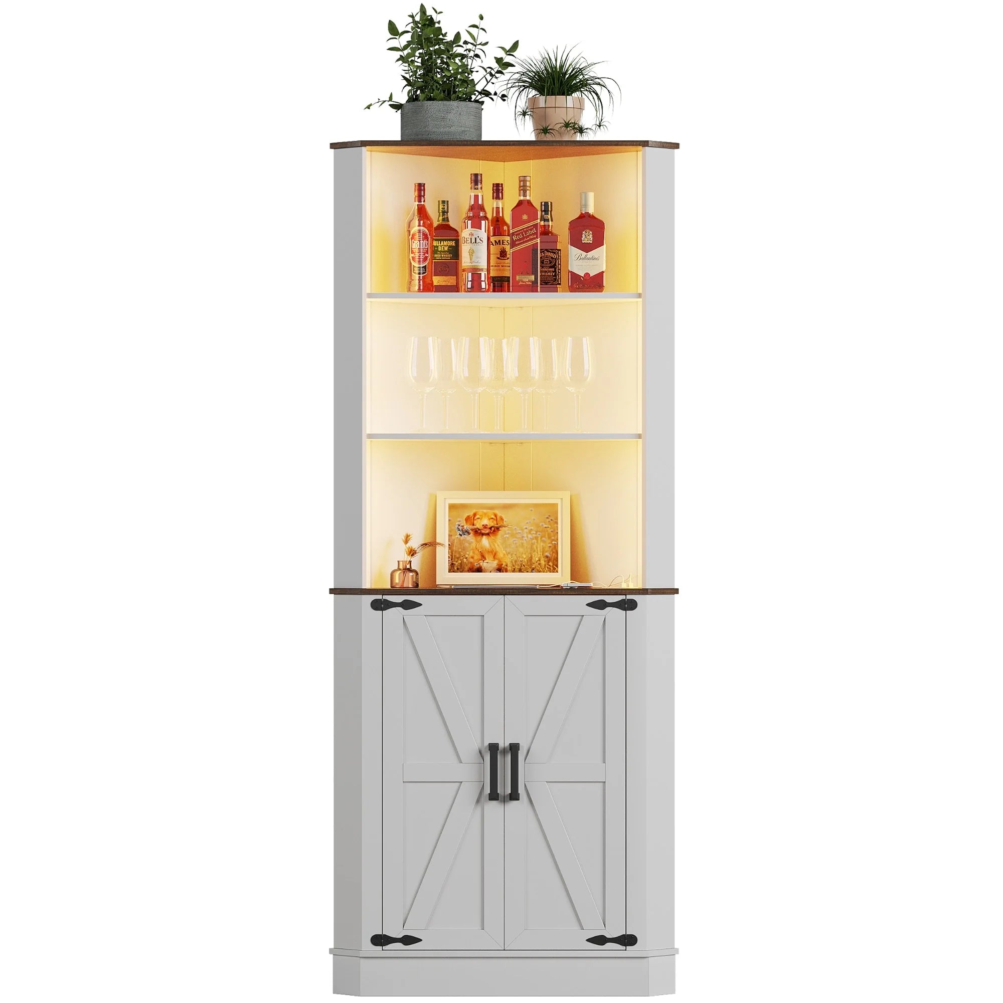 66" Tall Corner Cabinet With Led Light