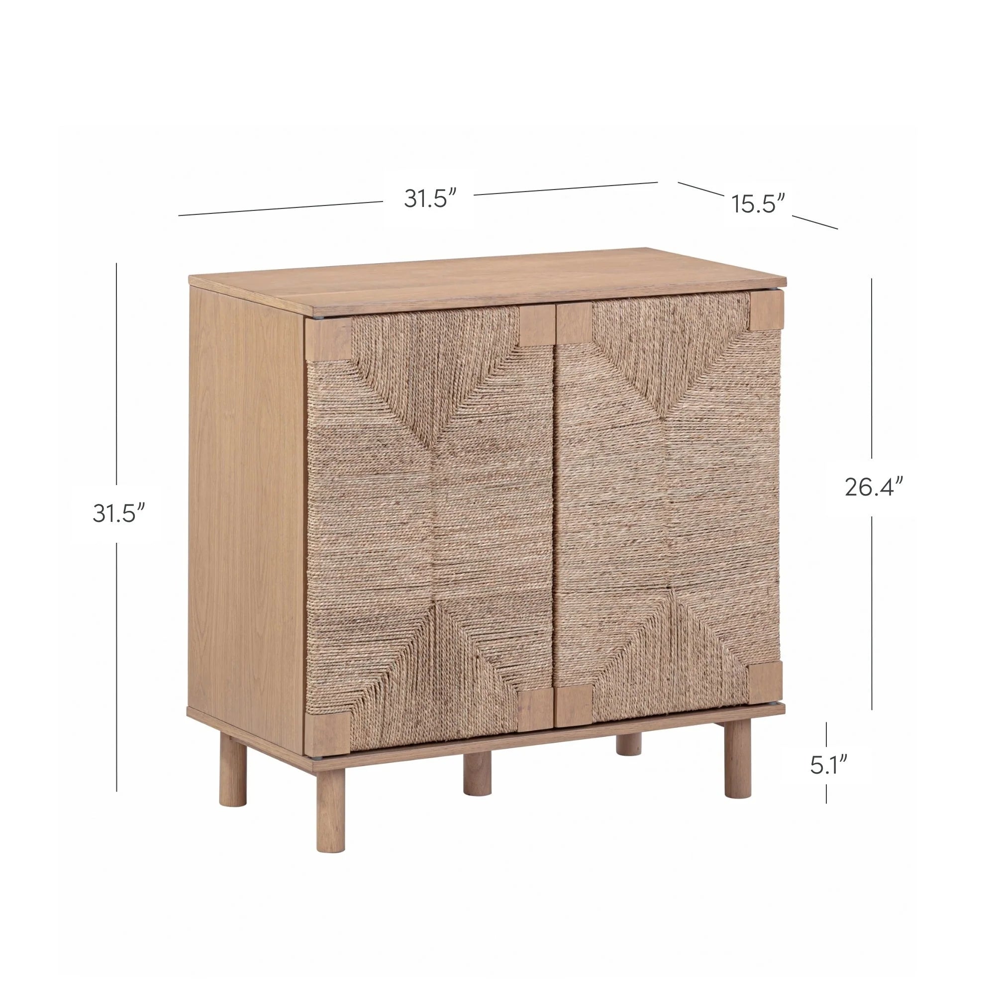 Nathan James Beacon Wood Accent Cabinet with Seagrass Doors and Adjustable Shelf