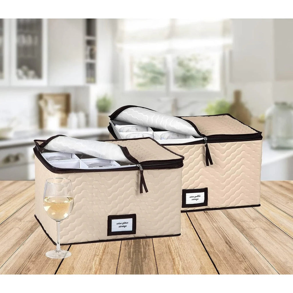 Hold N' Storage - Pack of 2 Sizes Wine Glass Storage with Dividers and Carry Handles. Each Holds 12 Standard Size Glasses