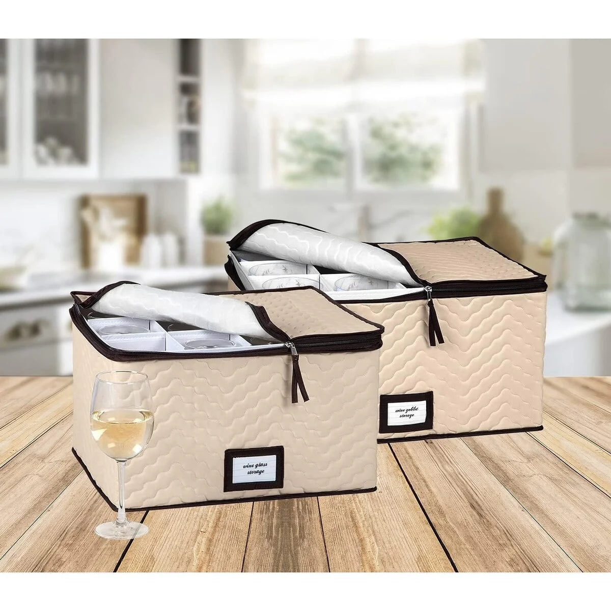 Hold N' Storage - Pack of 2 Sizes Wine Glass Storage with Dividers and Carry Handles. Each Holds 12 Standard Size Glasses