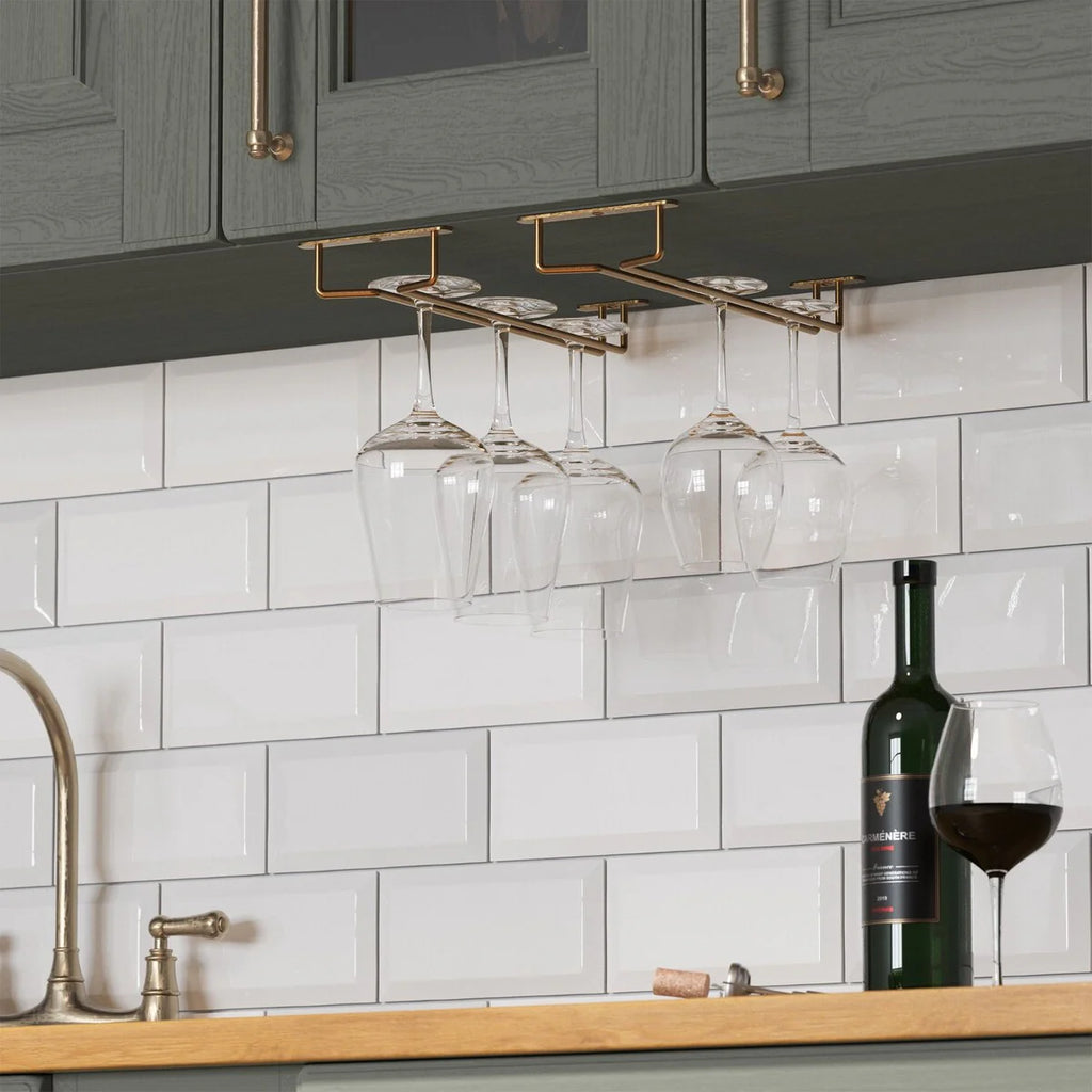 Wallniture Brix Stemware Wine Glass Rack Under Cabinet Storage Metal Glass Hanger (Set of 2)