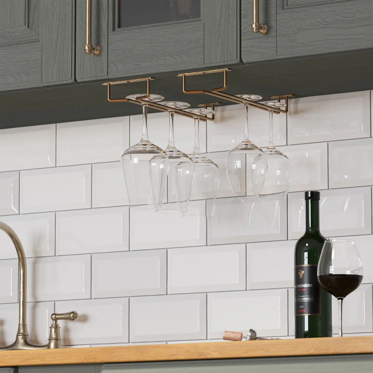 Wallniture Brix Stemware Wine Glass Rack Under Cabinet Storage Metal Glass Hanger (Set of 2)