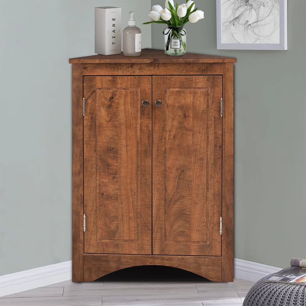 Modern Stylish Triangle Corner Storage Cabinet with Two Adjustable Internal Shelves
