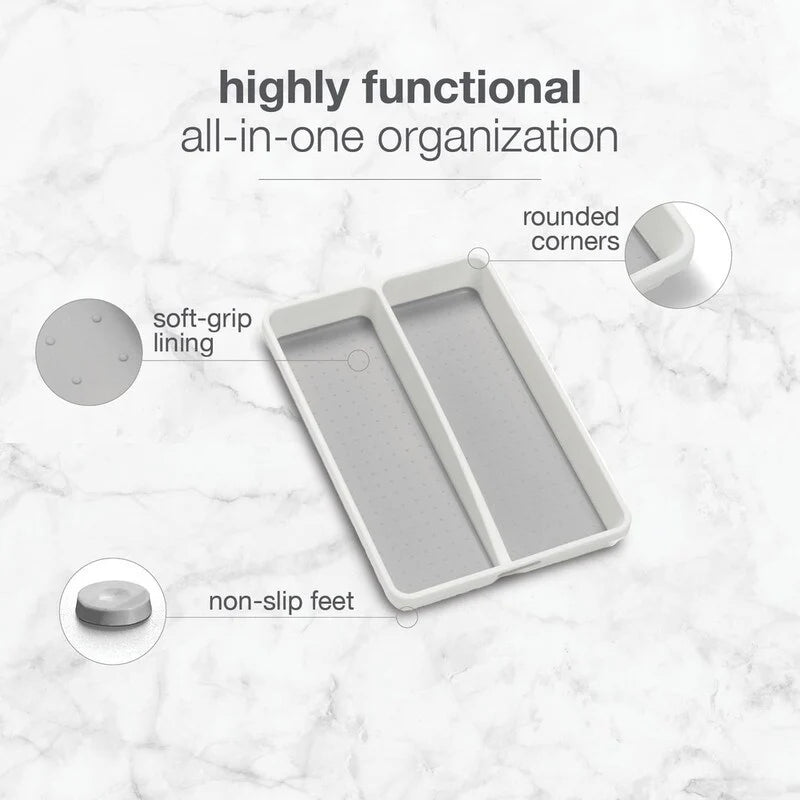 Mini 2 -Compartments Plastic Utensil Tray for Drawers Organizer, White