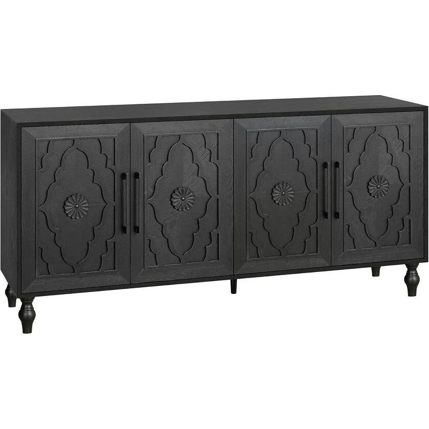 Roomfitters Carved Flower Door Large Storage Cabinet with Metal Handle - Perfect for Living Room, Kitchen, Entryway