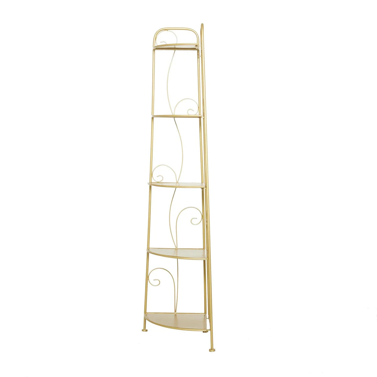 Metal Scroll Indoor Outdoor Tall Folding 5 Shelves Bakers Rack - Gold or White - Roche River Decor