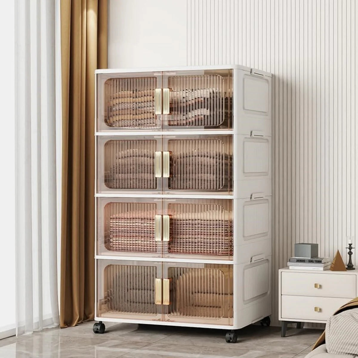 Stackable Closet Organizer Collapsible Storage Bins with Lids Organizer with Wheels for Home, Kitchen, Office