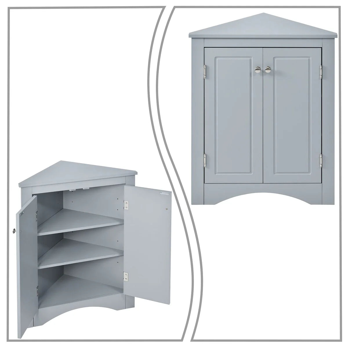 Modern Stylish Triangle Corner Storage Cabinet with Two Adjustable Internal Shelves