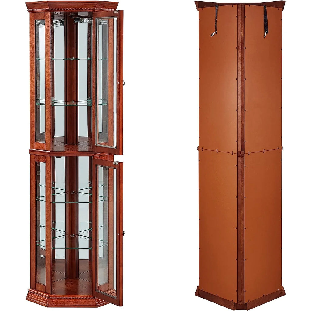 Corner Curio Cabinet with Lights Adjustable Tempered Glass Shelve