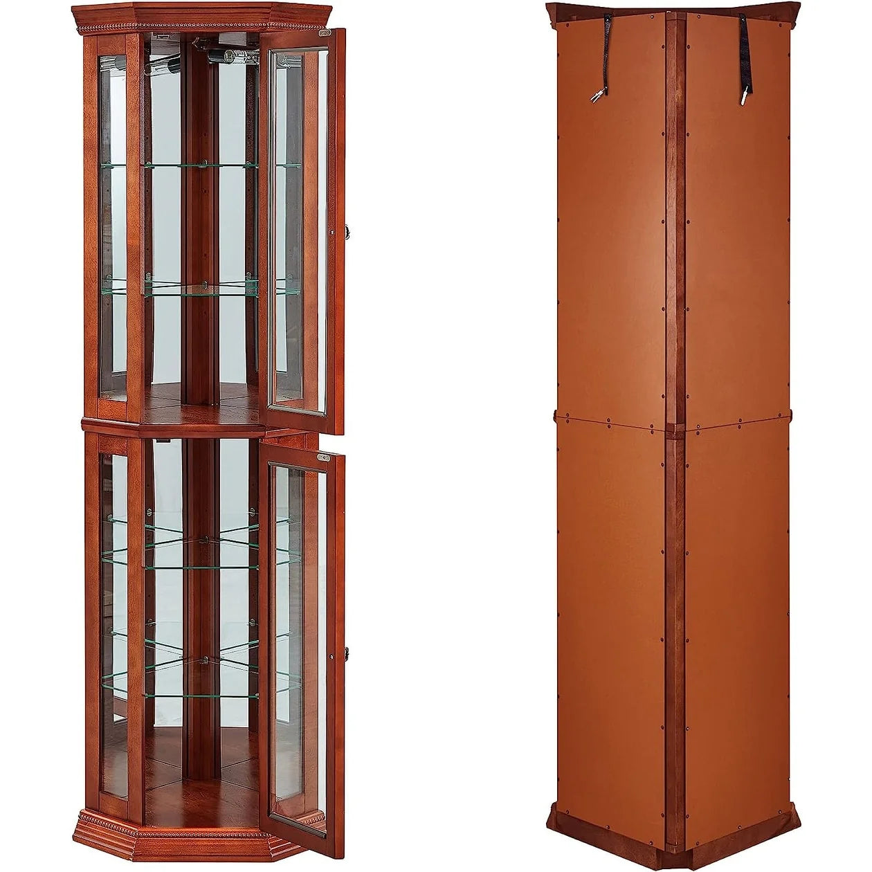 Corner Curio Cabinet with Lights Adjustable Tempered Glass Shelve
