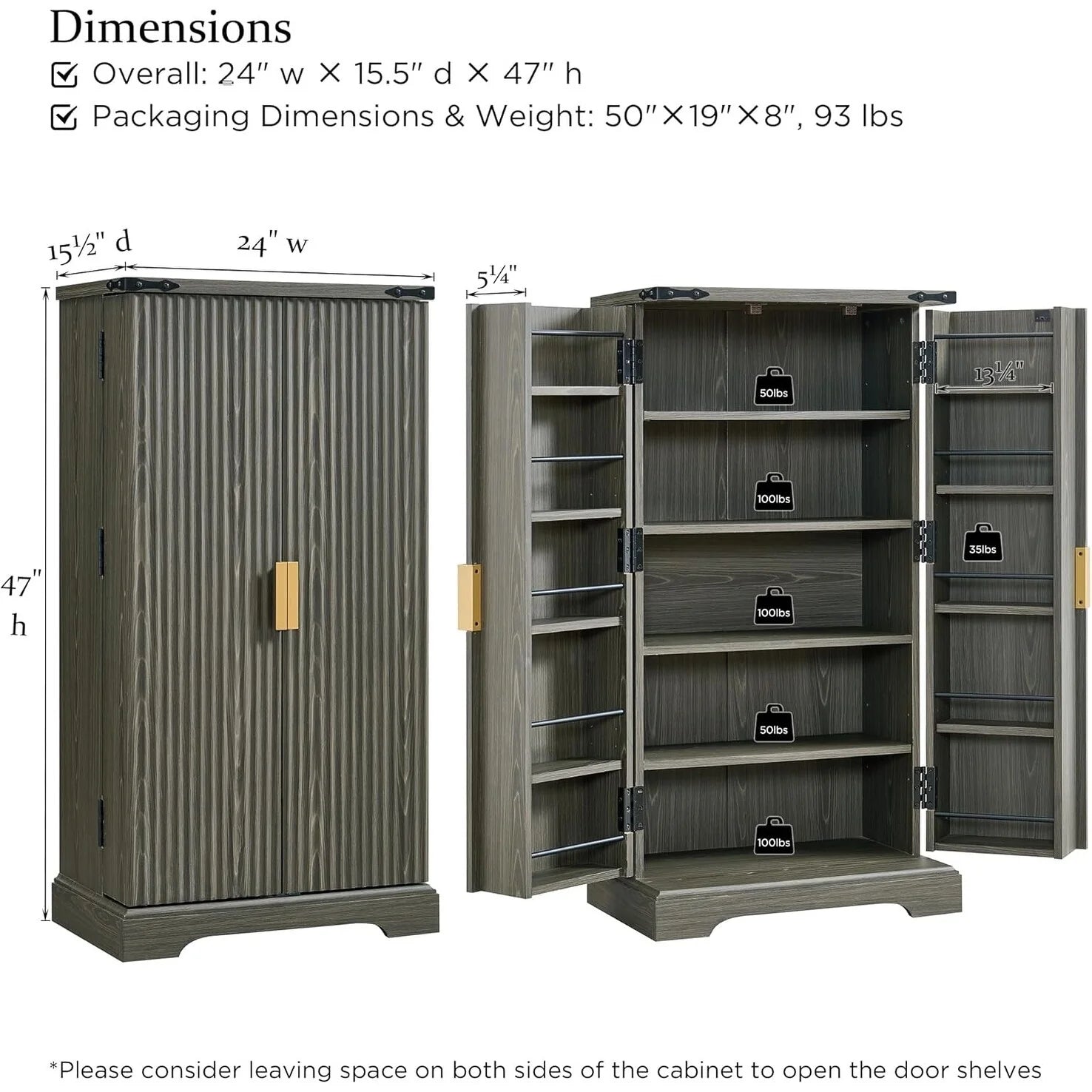 Modern Fluted Pantry Cabinet, Storage Cabinet, Wood Cupboard Organizer