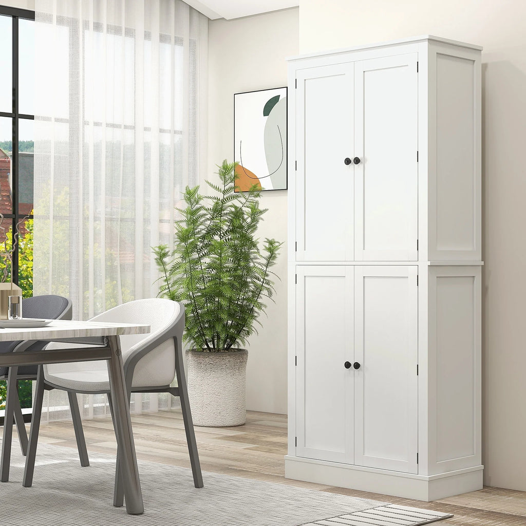 HOMCOM 72" Kitchen Pantry, Modern 4-Door Kitchen Storage Cabinet with Inside Drawer, Hanging Door Shelves,White