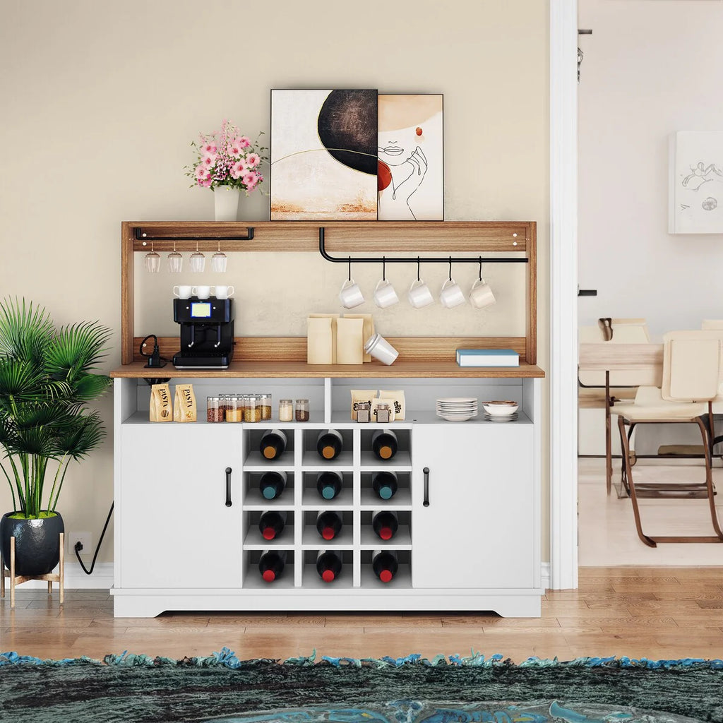 Moasis 55" Farmhouse Coffee Bar Cabinet Wine Buffet Cabinet - 15.7"D x 54.7"W x 50.3"H
