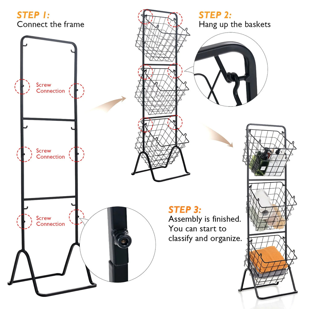 Costway 3-Tier Wire Fruit Basket Stand Kitchen Snack Vegetable Storage - See Details
